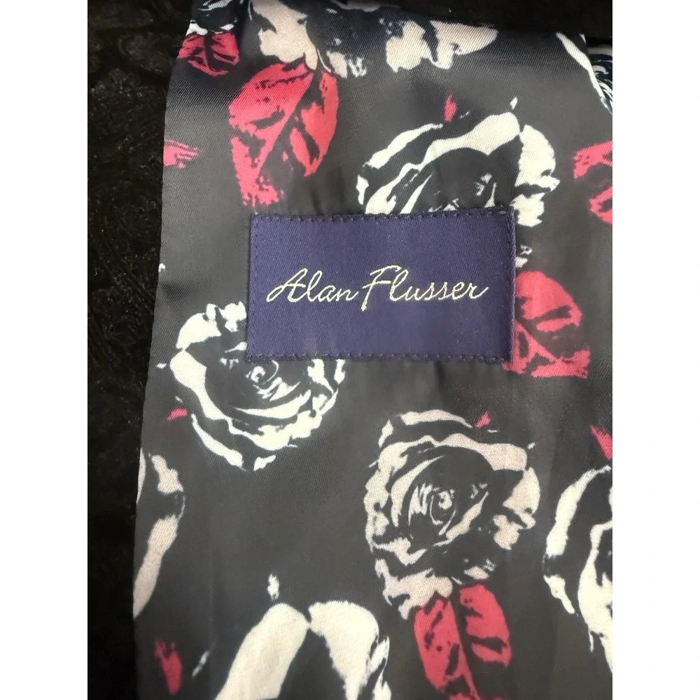 Alan Flusser Mens 48R Black Paisley Velvet Tuxedo Blazer Floral Lined *FLAW